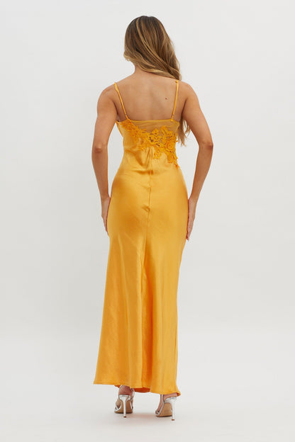 Roxana Applique Trim Split Maxi Dress Orange