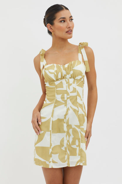 Harrison Tied Shoulder Mini Dress Print Yellow