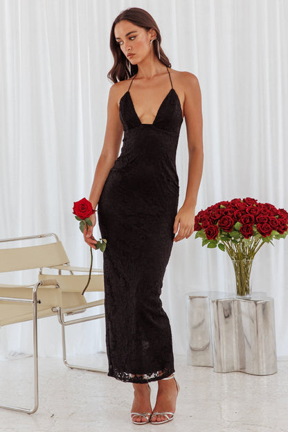 Luna Magic Lace Overlay Maxi Dress Black