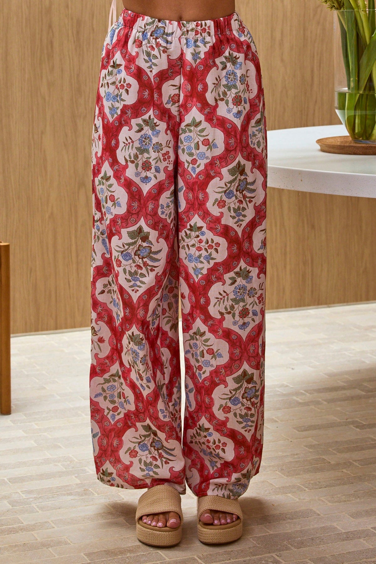 Archa Elastic Waist Pants Print Cream