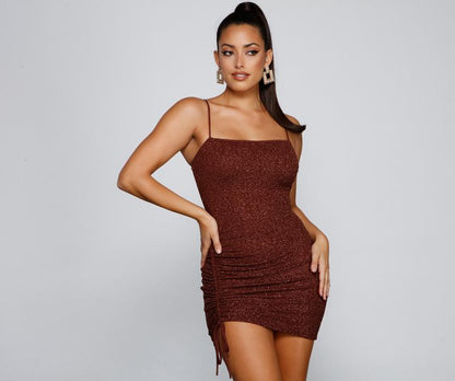 Shine On Ruched Glitter Mini Dress