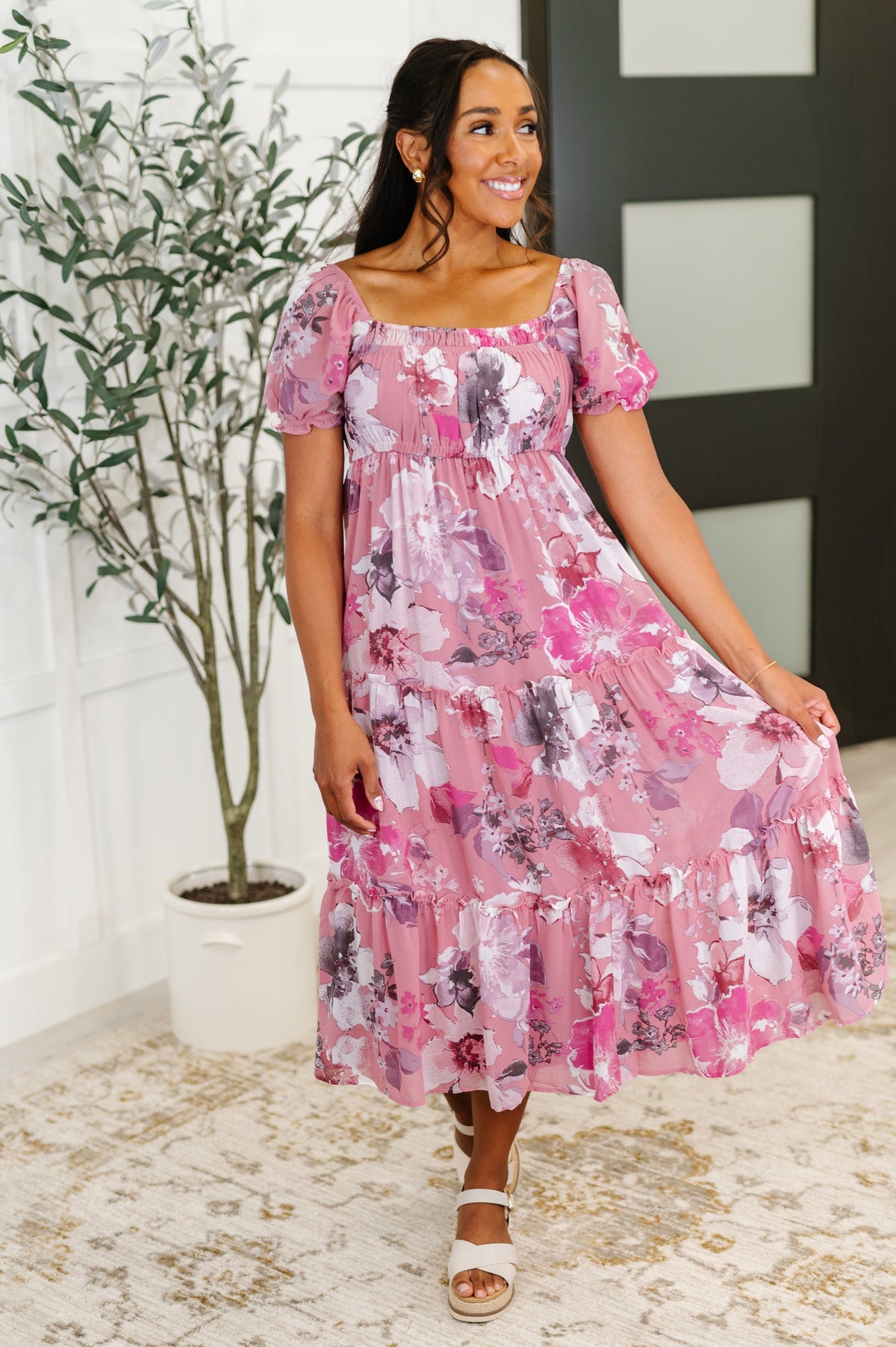Sweetheart Club Square Neck Floral Dress