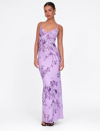 JULIANNA DRESS - PURPLE : FLORAL : PURPLE CERAMIC FLORAL
