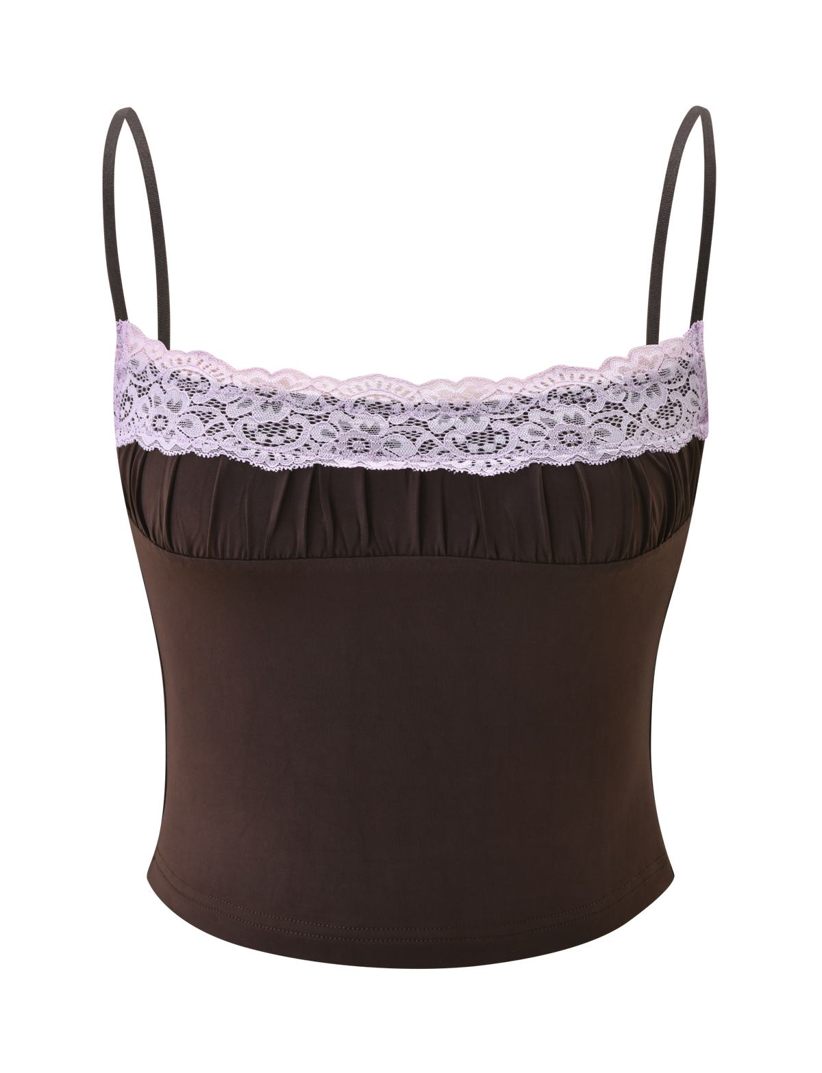 PARISA LACE RUCHED CAMI - BROWN AND LILAC