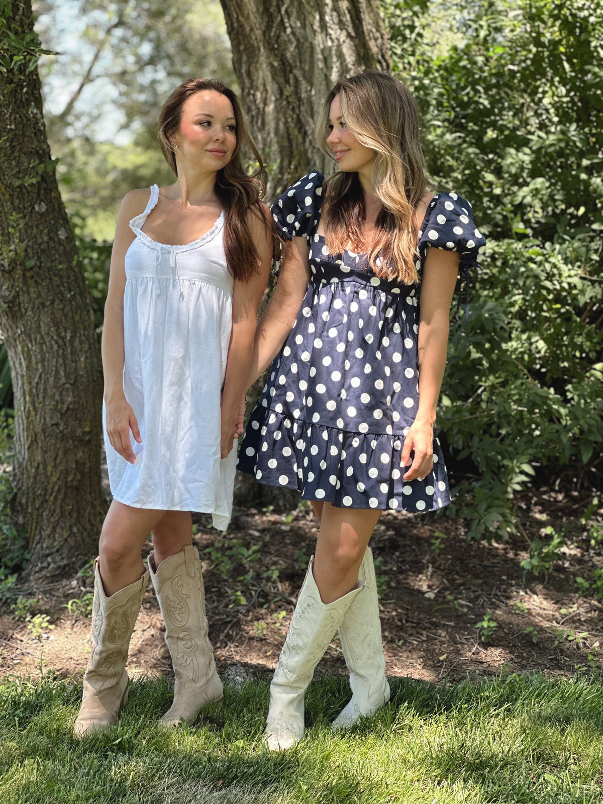 Rachel Navy Polka Dot Puff Sleeve Mini Dress