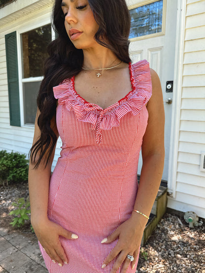 Meredith Red Gingham Mini Dress
