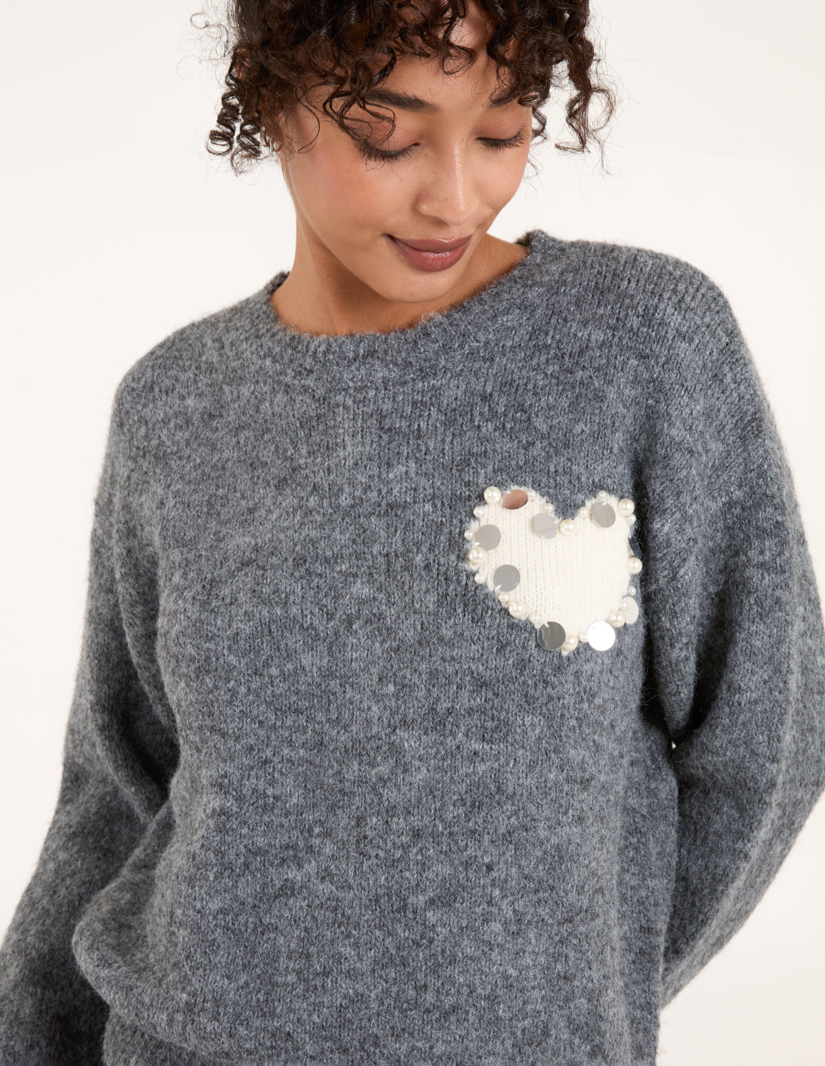 Embellished Heart Knit Jumper