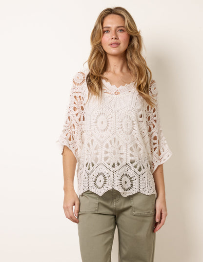 Crochet Detailed Kimono Top