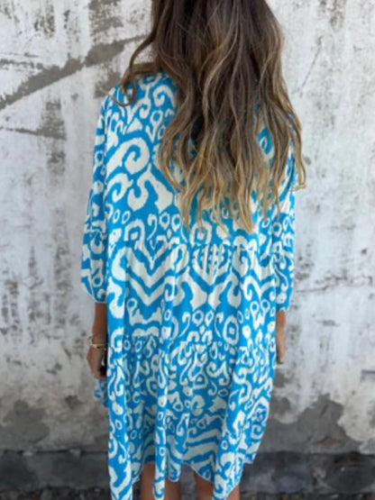 Full Size Printed Notched Half Sleeve Dress Plus Size