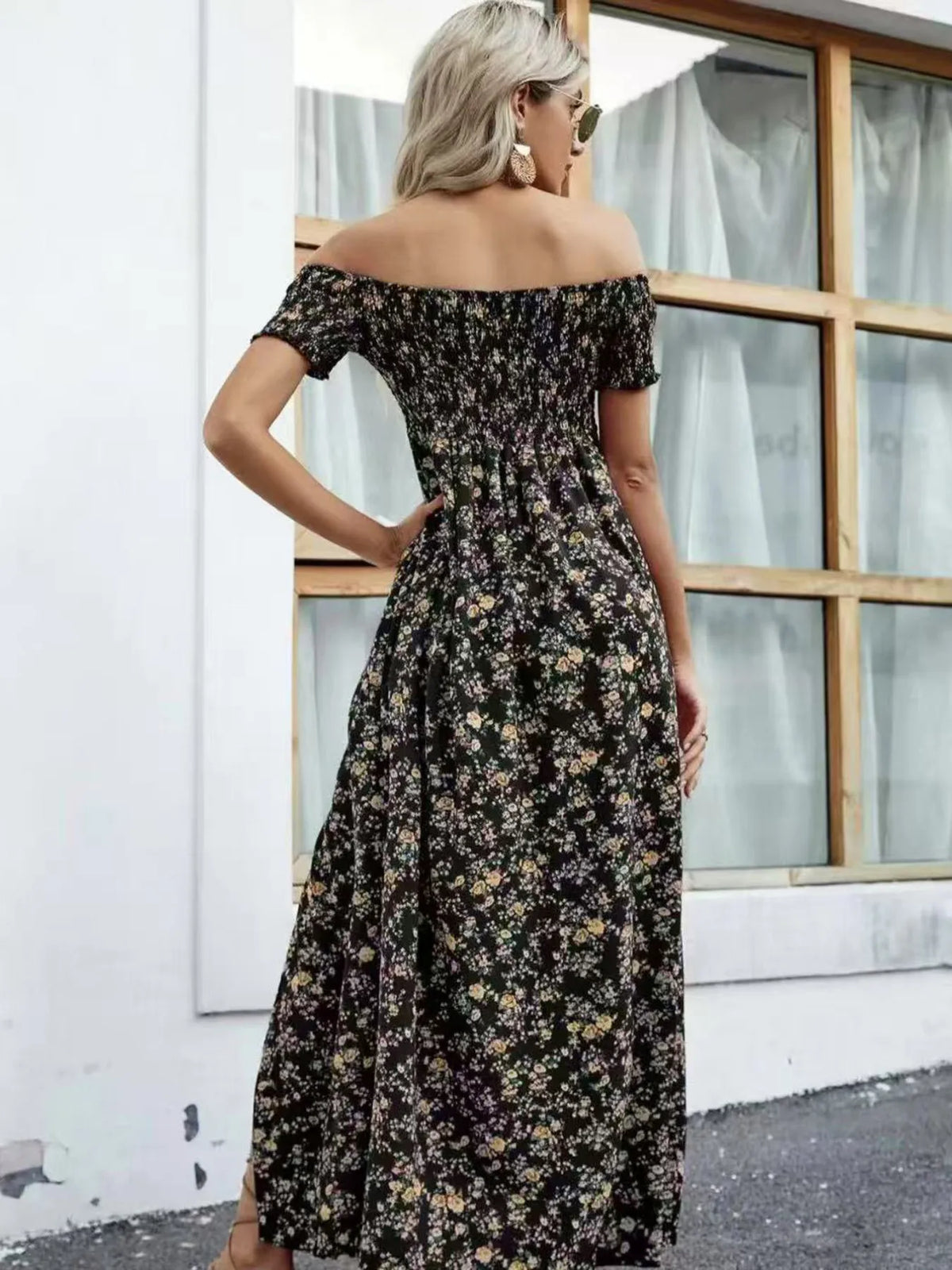 Full Size Slit Off-Shoulder Floral Midi Dress Plus Size