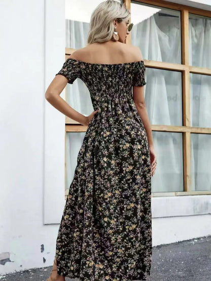 Full Size Slit Off-Shoulder Floral Midi Dress Plus Size