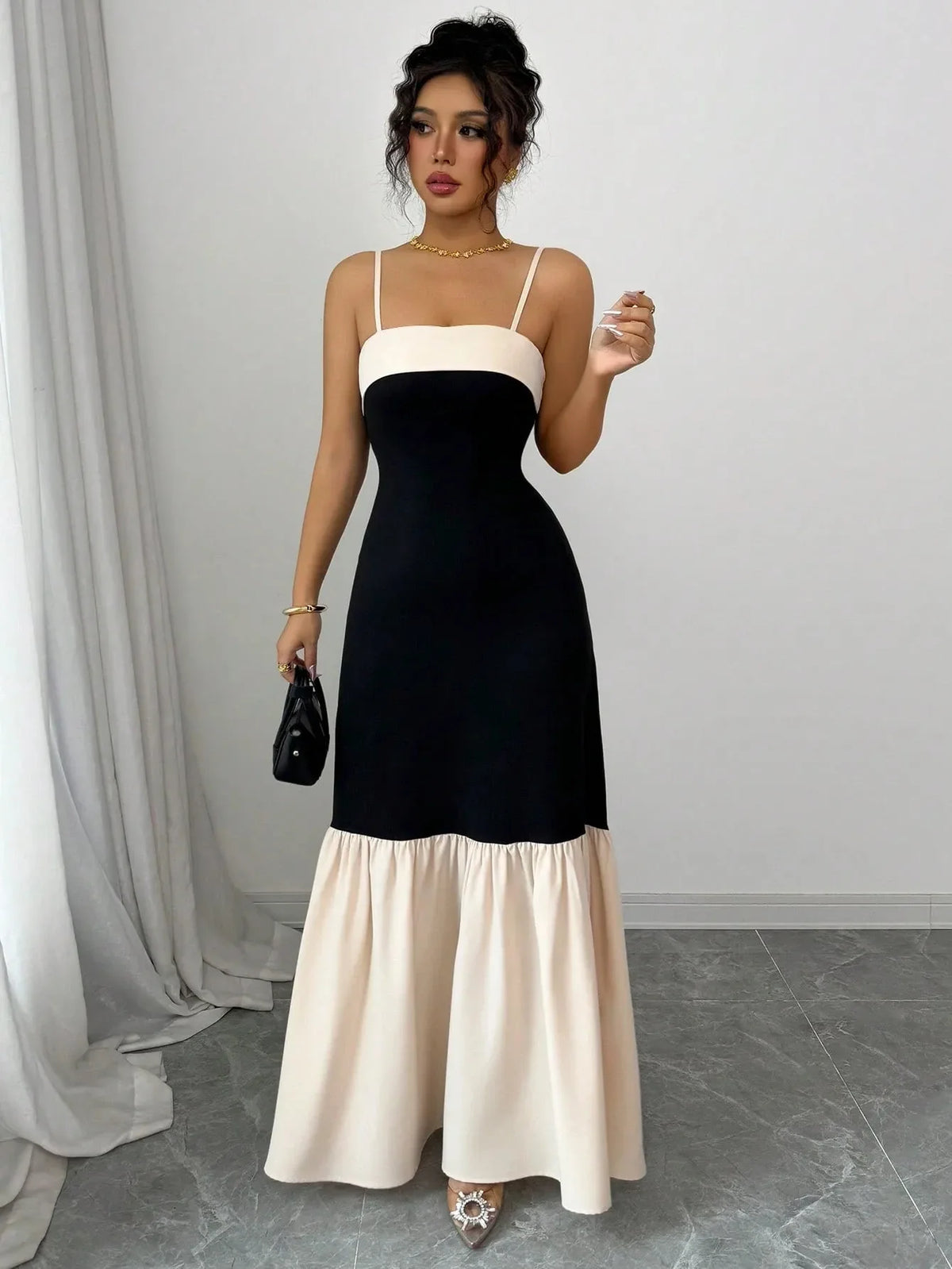 Two-Tone Spaghetti Strap Maxi Dress