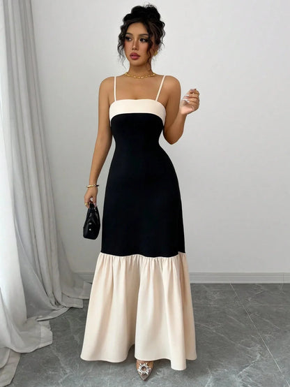 Two-Tone Spaghetti Strap Maxi Dress