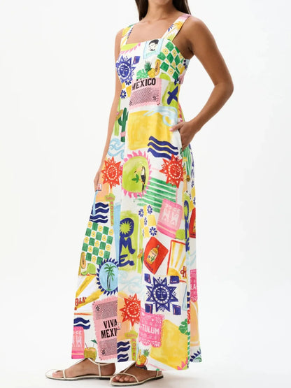 Printed Square Neck Maxi Cami Dress