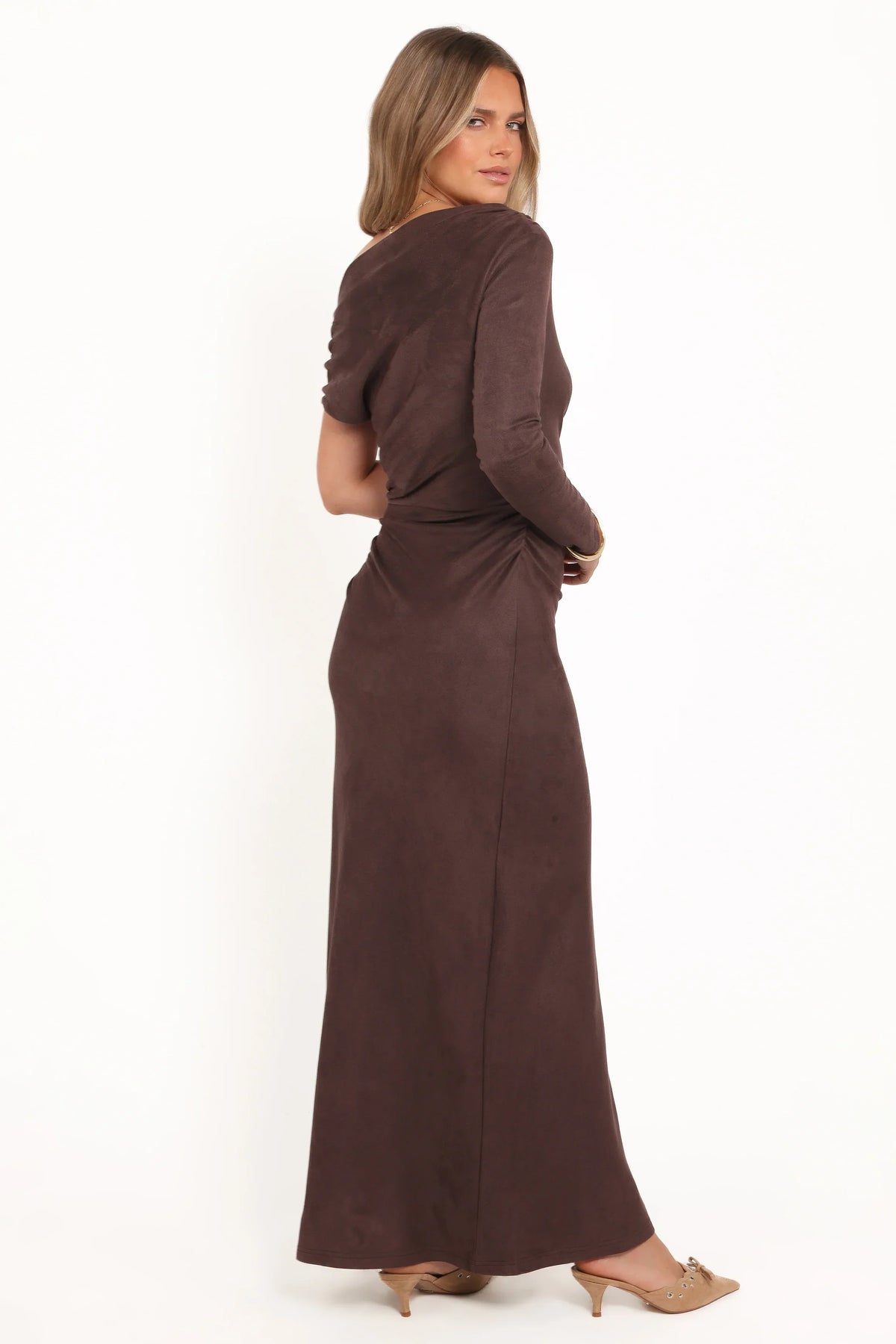 Olympia Off Shoulder Maxi Dress - Chocolate
