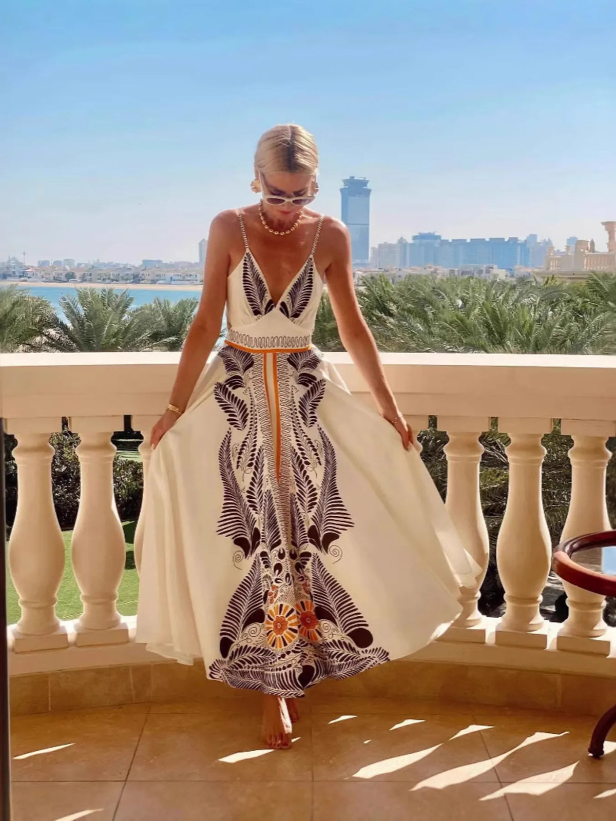Printed V-Neck Cami Dress