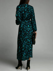 Printed Surplice Long Sleeve Midi Dress