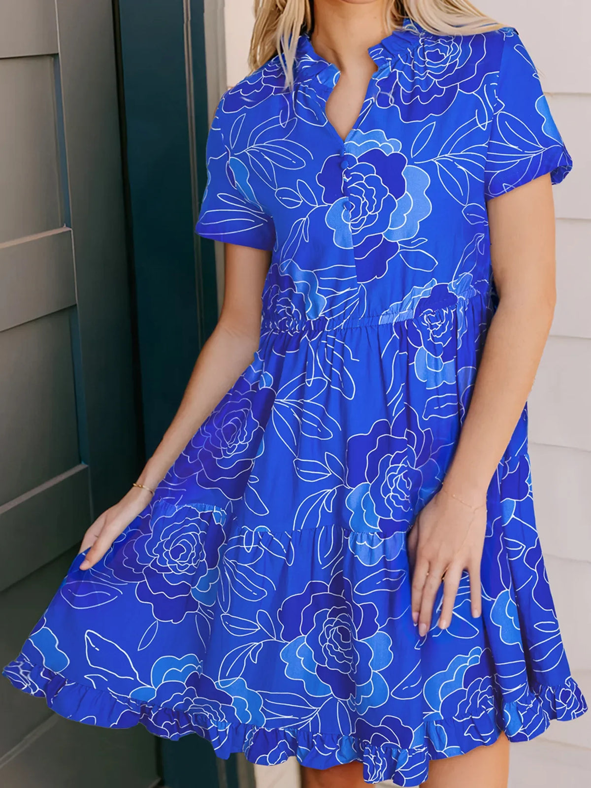 Ruffled Hem Short Sleeve Flowy Mini Dress