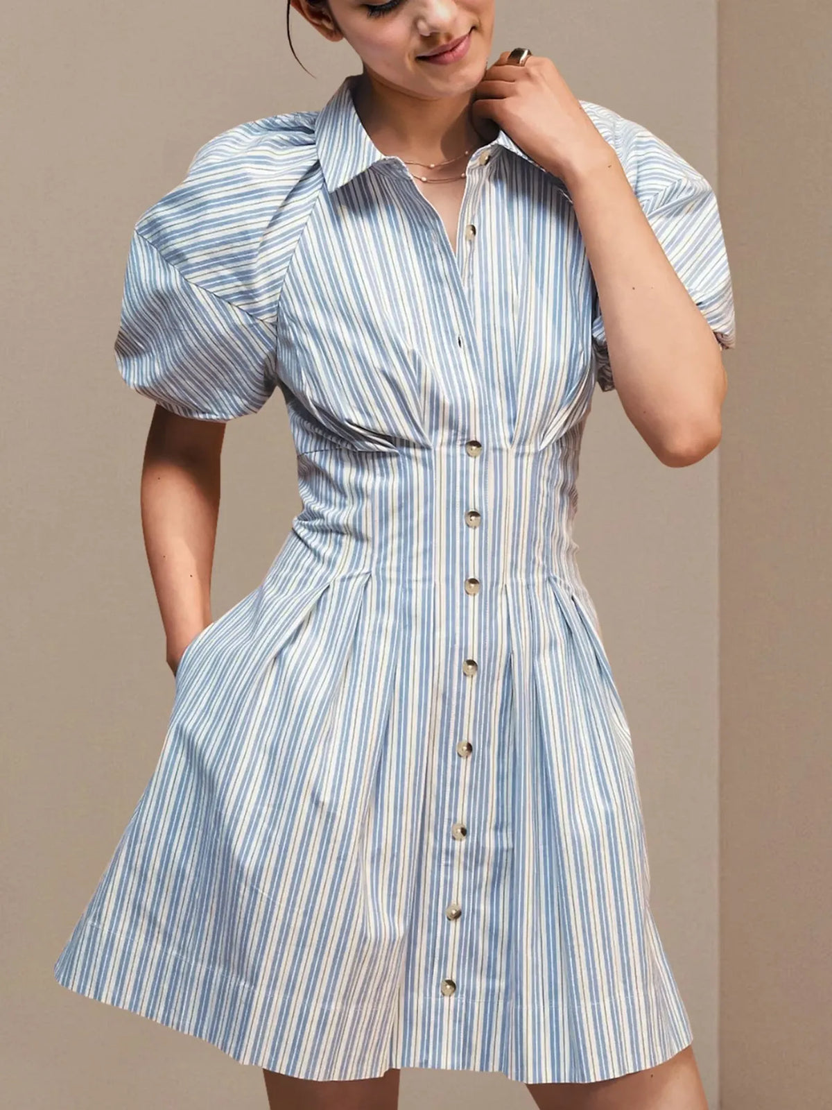 Striped Button Front Shirt Dress