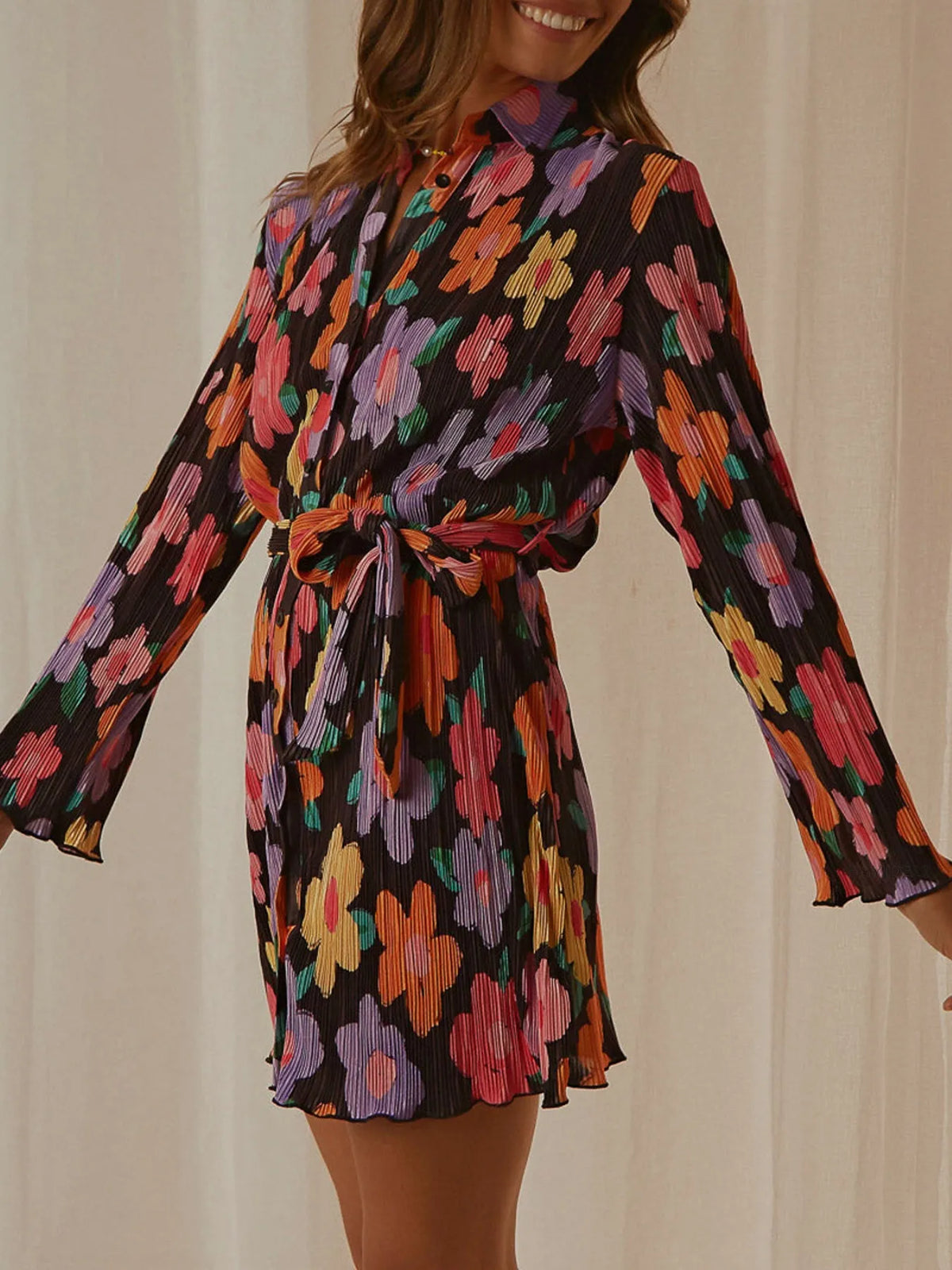 Printed Long Sleeve Mini Dress