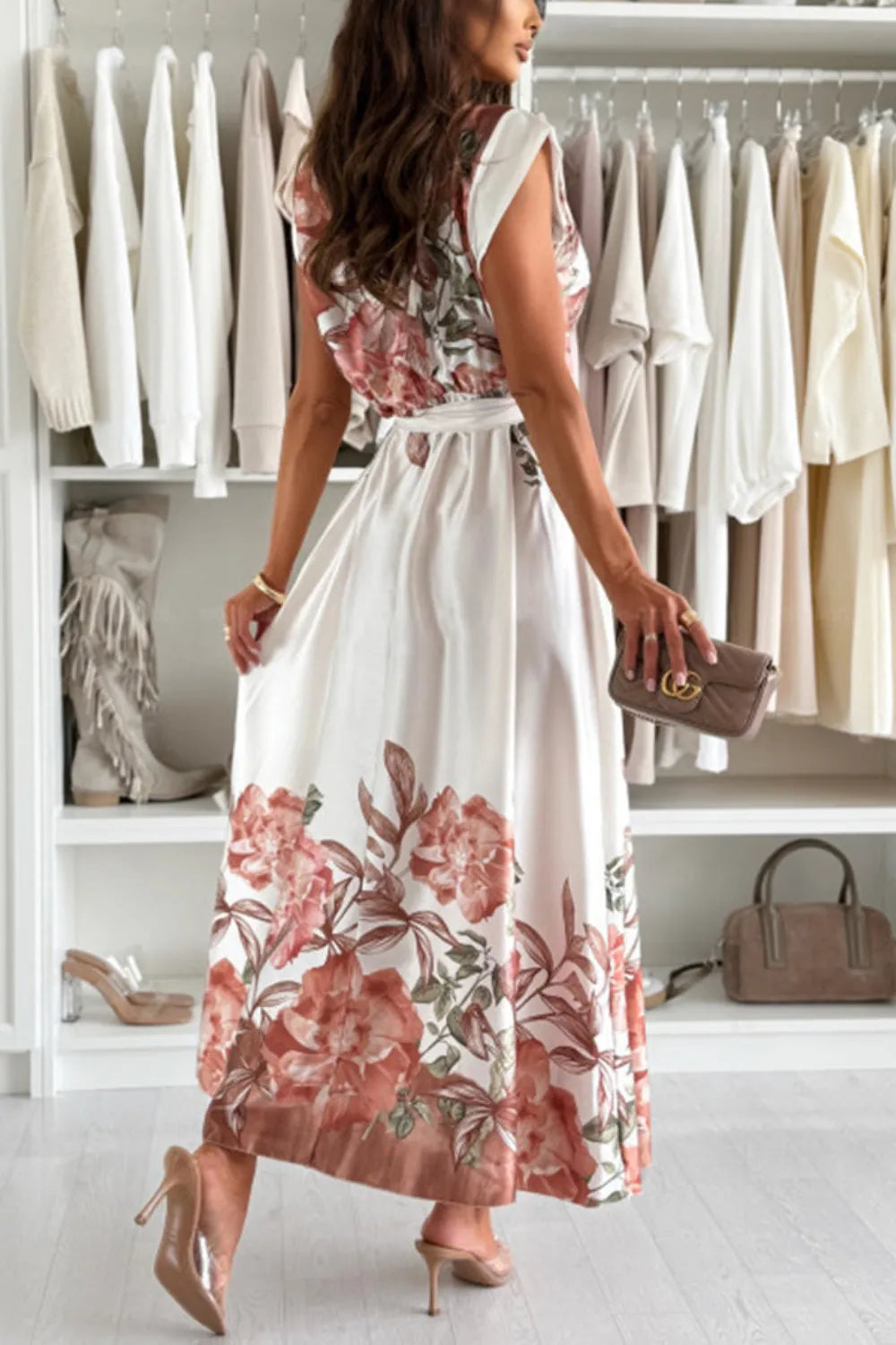 Floral Print Cap Sleeve Dress with Belt