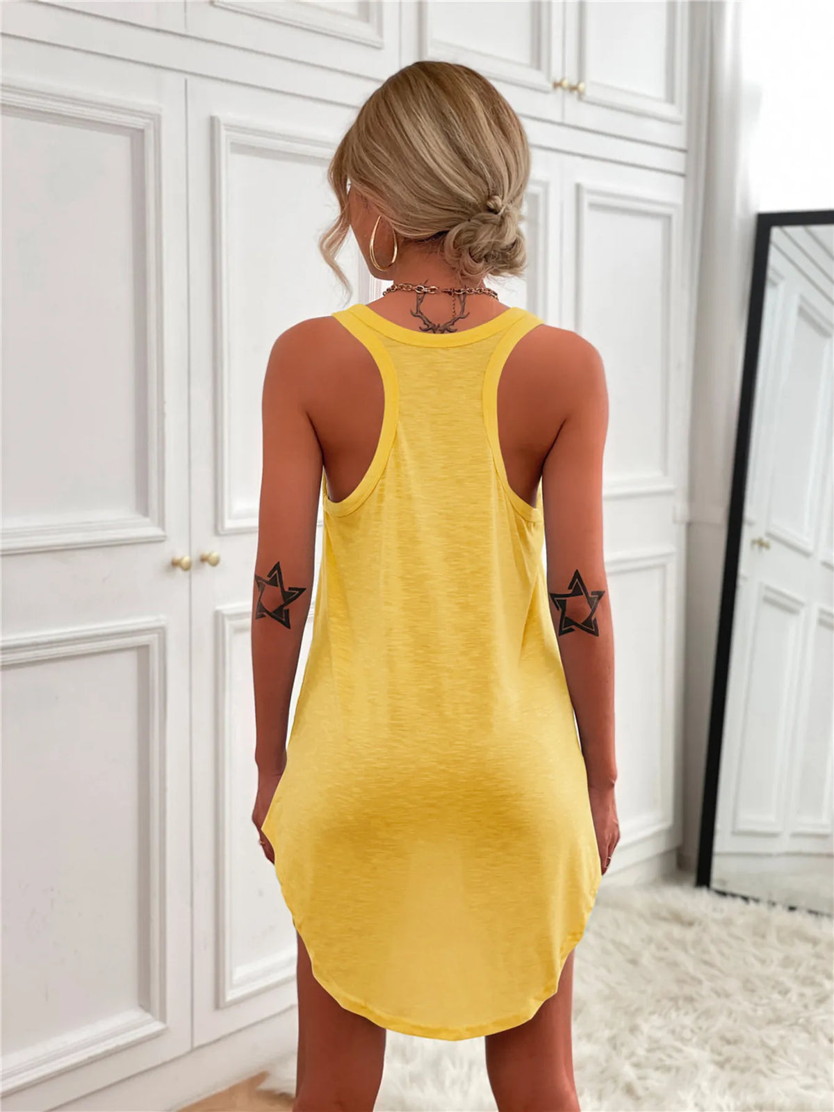 Casual Tank Mini Dress with Curved Hem
