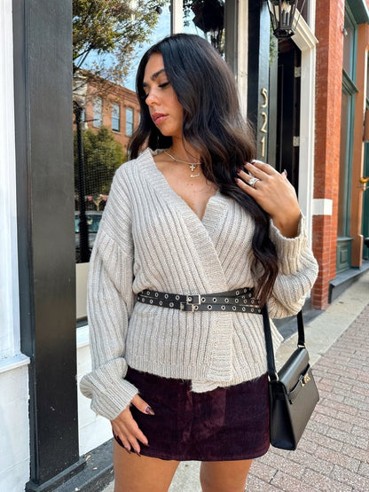 Amara Grey Wrap Knit Cardigan