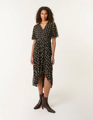 Geometric Mesh Ruffle Wrap Dress