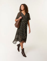 Geometric Mesh Ruffle Wrap Dress