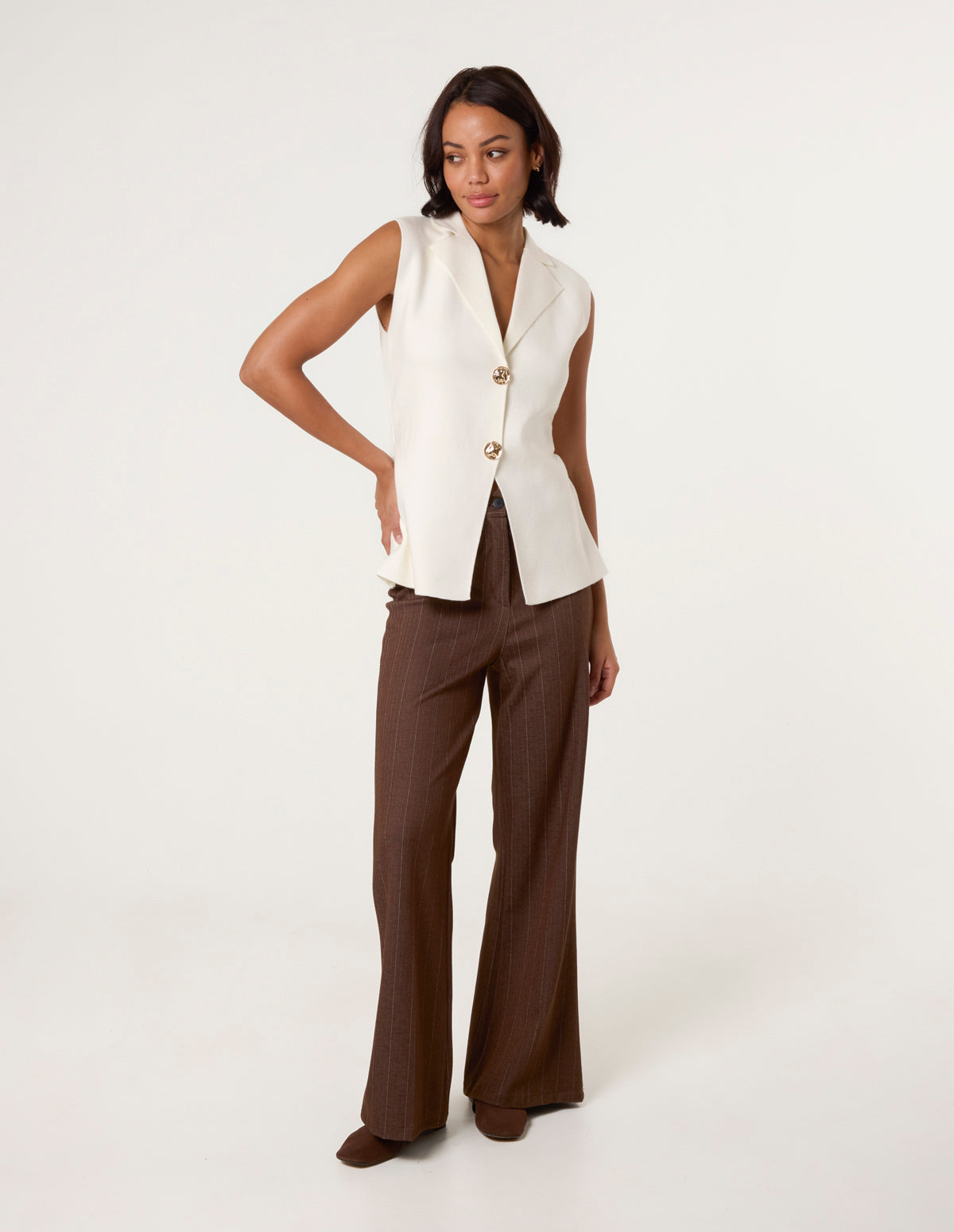 Gold Button Front Tailored Vest