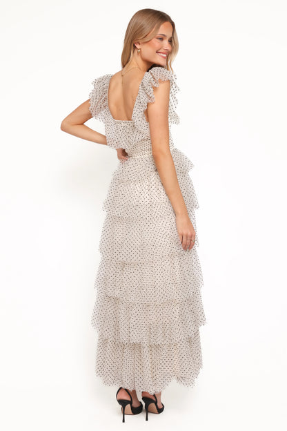 Belle Maxi Dress - Cream Polka Dot