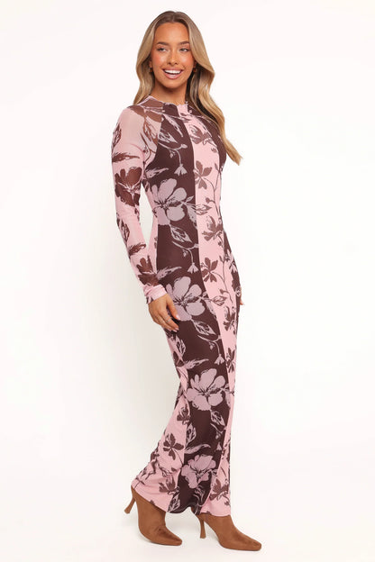 Bellatrix Spliced Maxi Dress - Pink Brown Floral