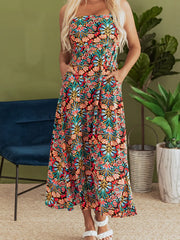 Floral Print Thin Straps High Waist Maxi Dress