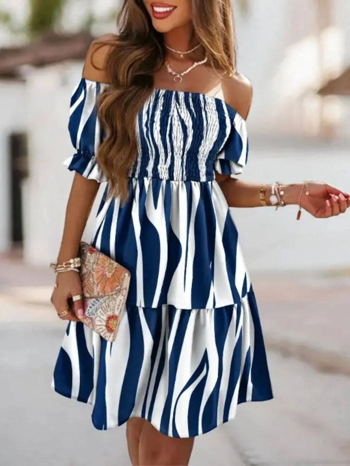 Off Shoulder Smocked Summer Dress