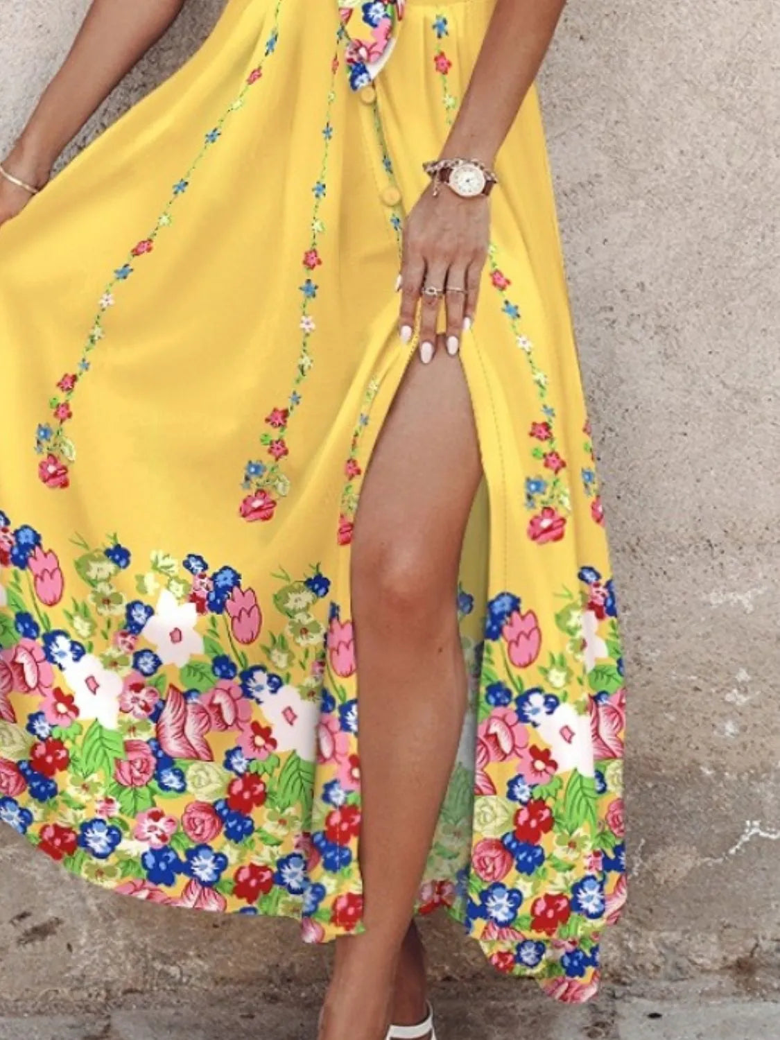 Feather Print Spaghetti Strap Split Dress