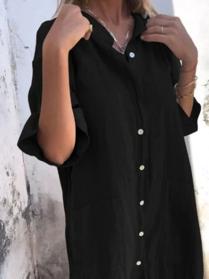 Full Size Casual Linen Button-Down Shirt Dress Plus Size