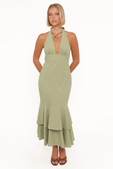 Robyn Halterneck Maxi Dress - Olive Green