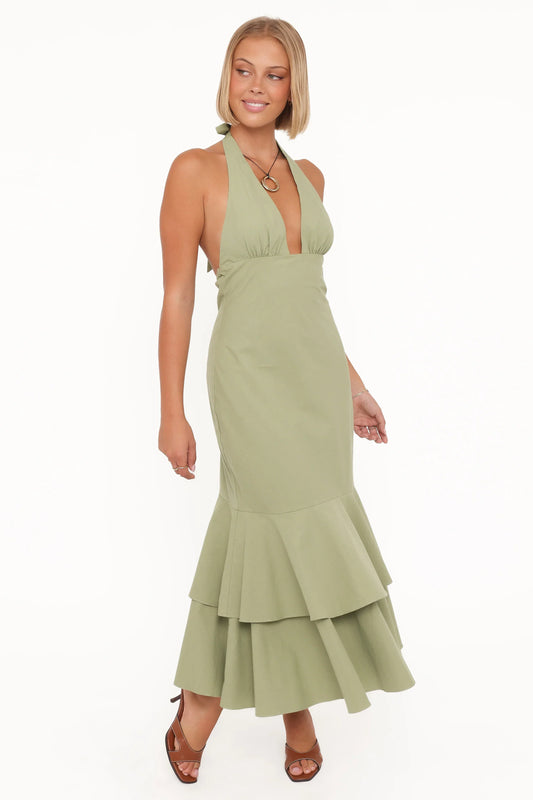 Robyn Halterneck Maxi Dress - Olive Green