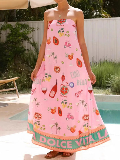Printed Strapless Summer Maxi Dress