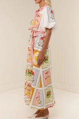 Printed Short Sleeve Belted Maxi Dress