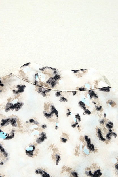 Leopard Print Buttoned Front 3/4 Sleeve Tiered Ruffled Hem Dress