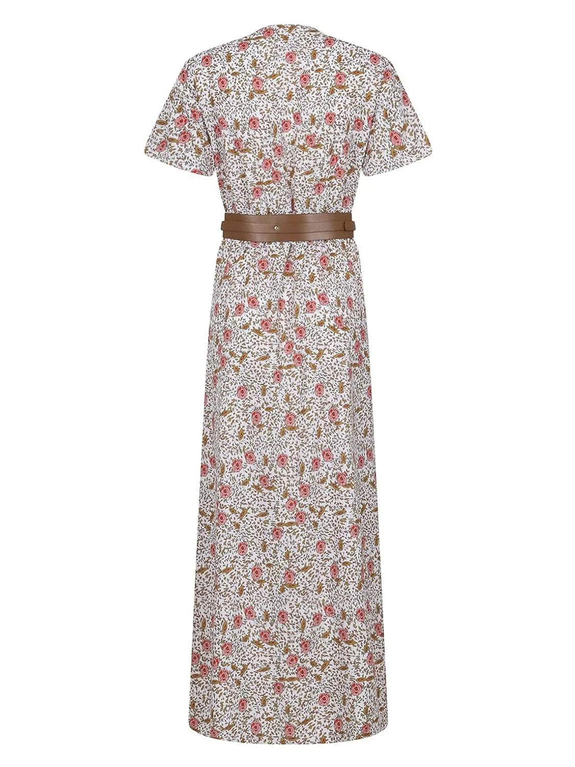 Full Size Printed V-Neck Short Sleeve Maxi Dress Plus Size