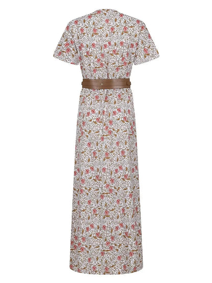 Full Size Printed V-Neck Short Sleeve Maxi Dress Plus Size