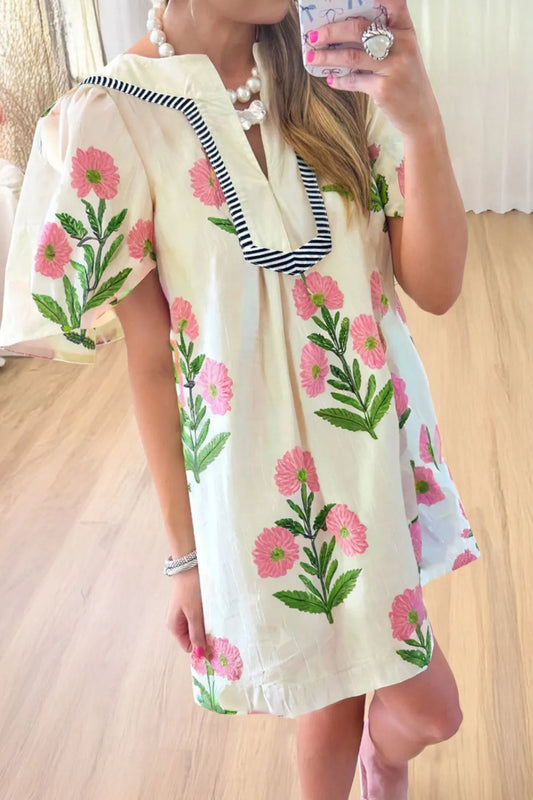 Floral Print Flutter Sleeve Summer Mini Dress