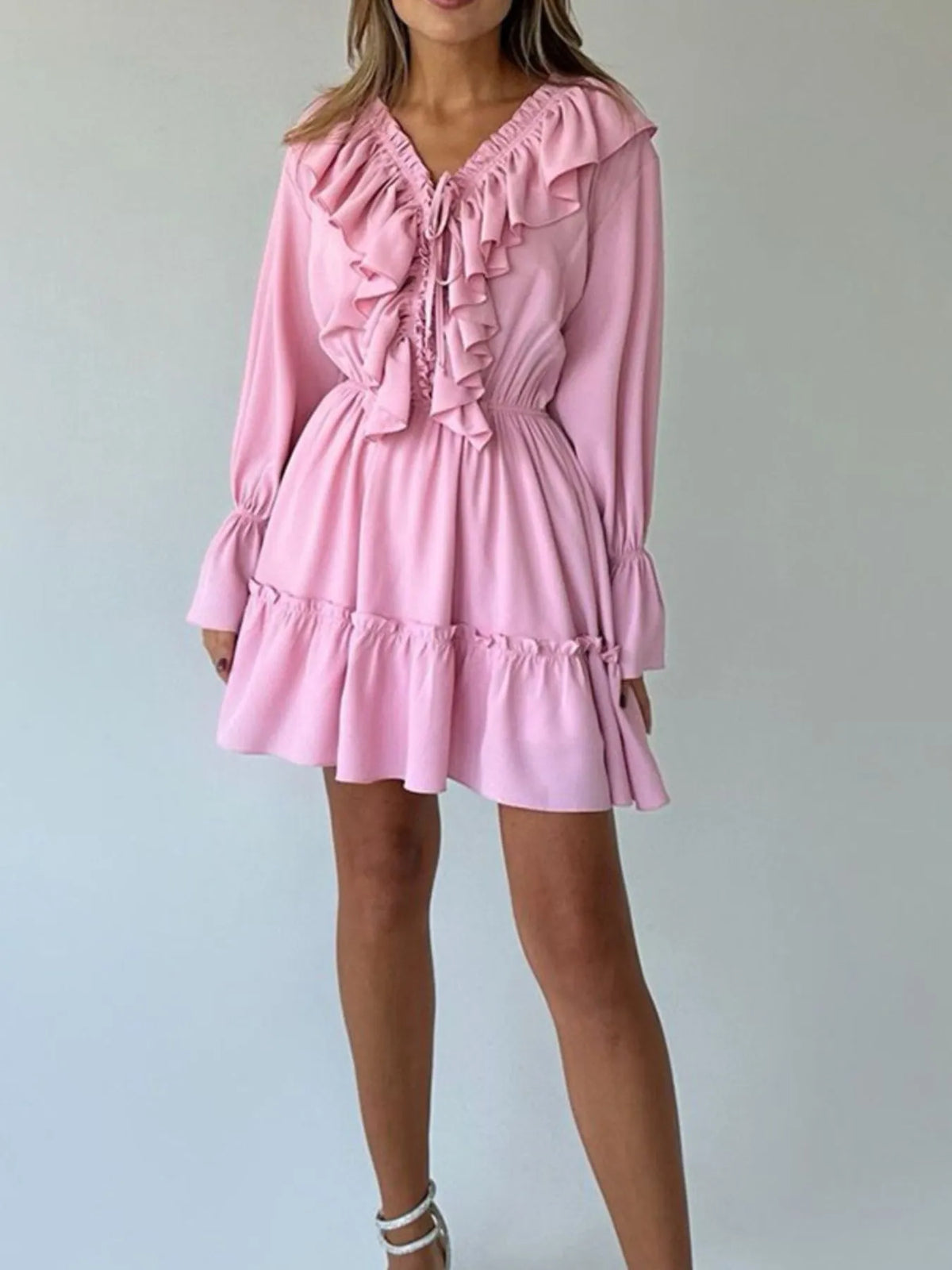 Ruffle Flounce Sleeve Mini Dress