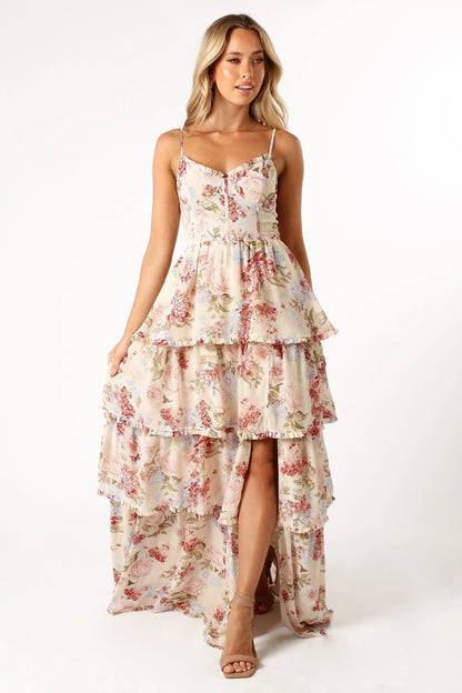 Mito Tiered Maxi Dress - Cream Floral