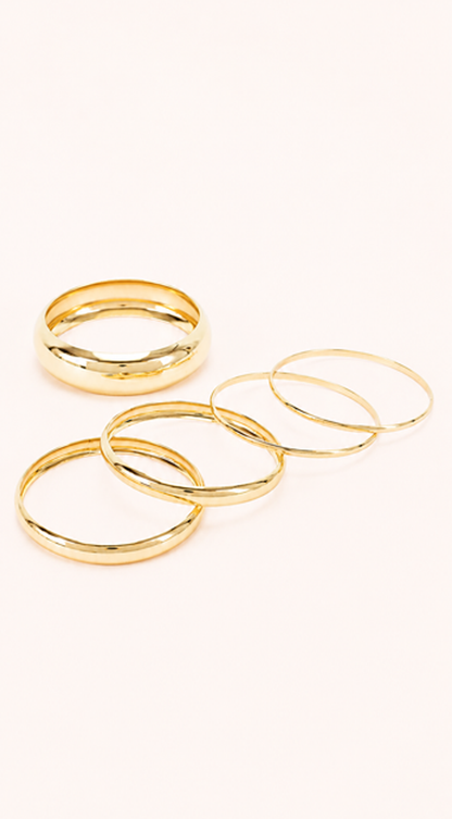 Riri Smooth 5 Piece Bangle Bracelet Set - Gold