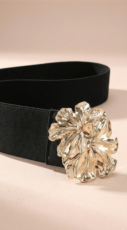 Cece Metal Flower Elastic Belt - Black