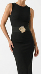 Cece Metal Flower Elastic Belt - Black