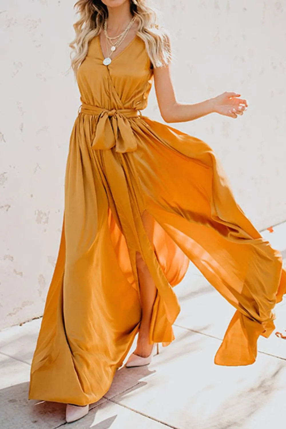 Surplice Tie Waist Maxi Dress